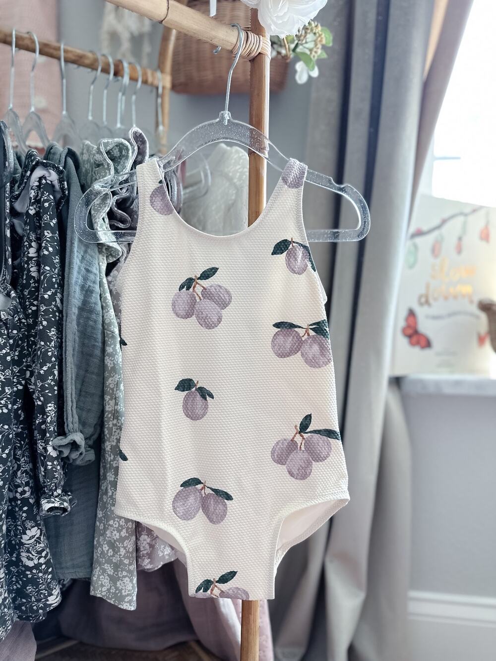 NWT Daring Little Muted Plum Print Minimalist Swimsuit 2/3